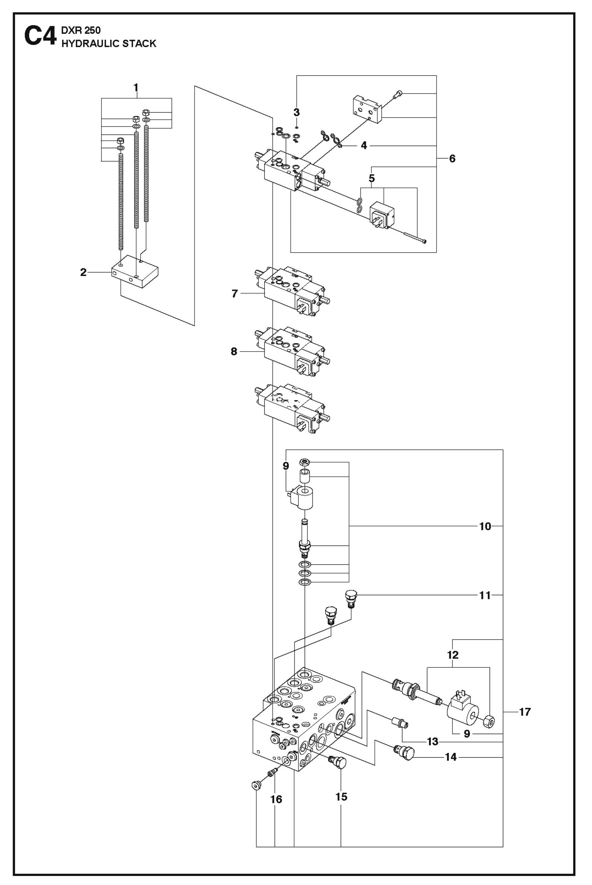 Hydraulic Stack fig 1 Parts for DXR 250 By Husqvarna