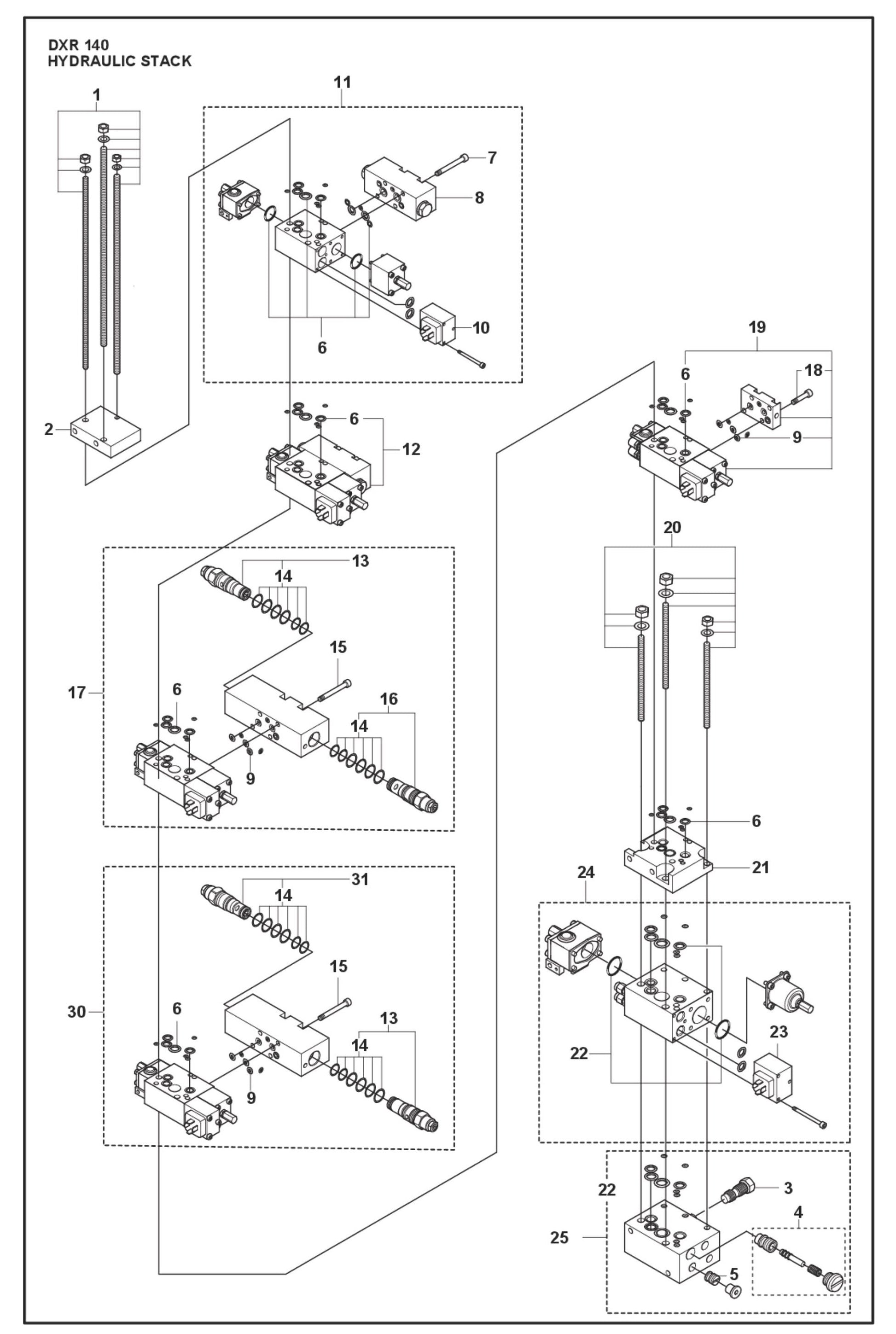 Hydraulic Stack fig 2 Parts for DXR 140 By Husqvarna