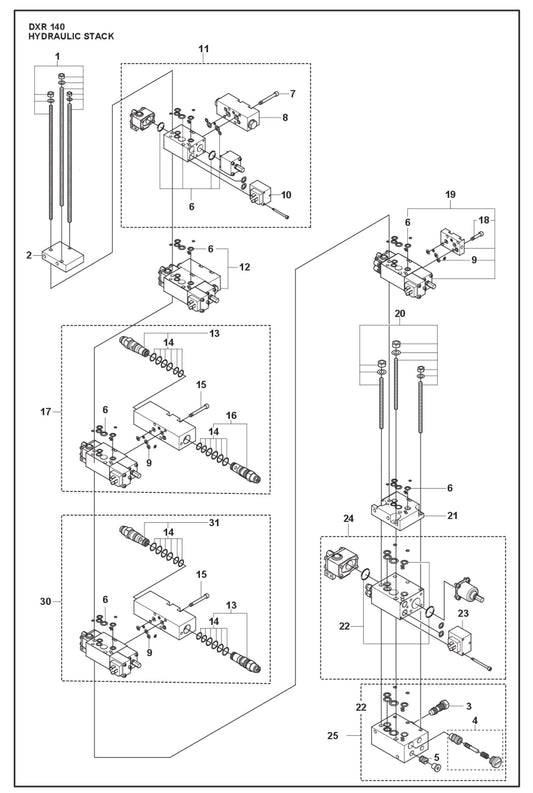 Hydraulic Stack fig 2 Parts for DXR 140 By Husqvarna