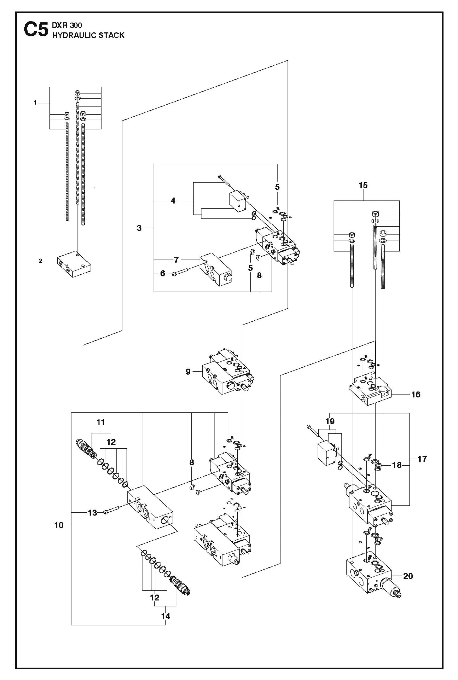 Hydraulic Stack fig 2 Parts for DXR 300 By Husqvarna