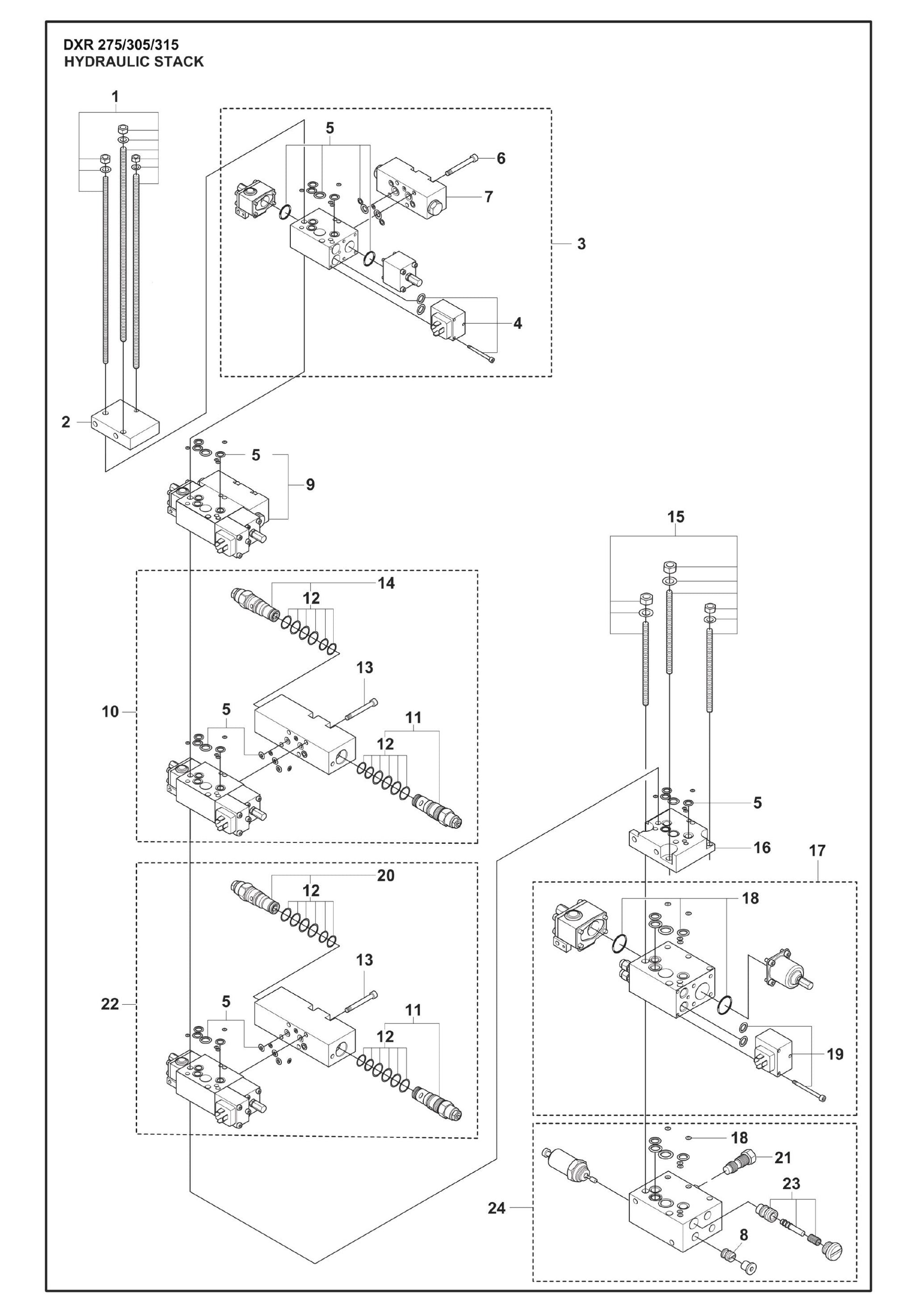 Hydraulic Stack fig 2 Parts for DXR 275 By Husqvarna