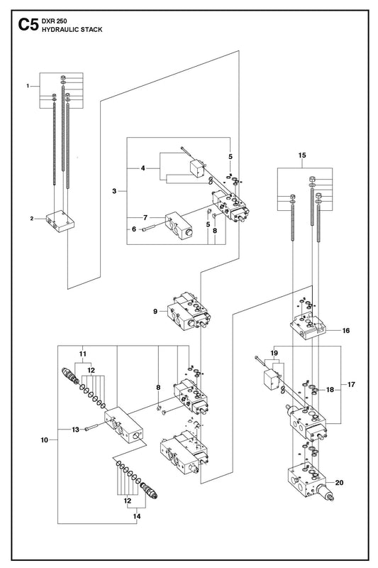 Hydraulic Stack fig 2 Parts for DXR 250 By Husqvarna