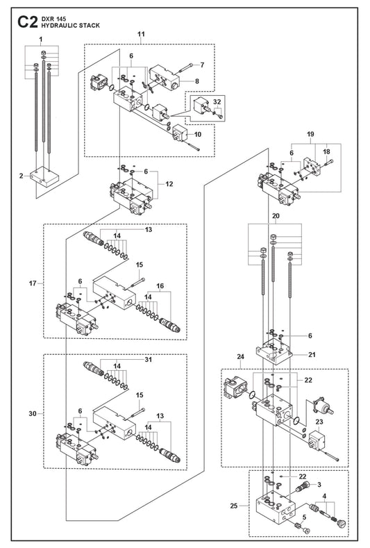 Hydraulic Stack Parts for DXR 145 By Husqvarna