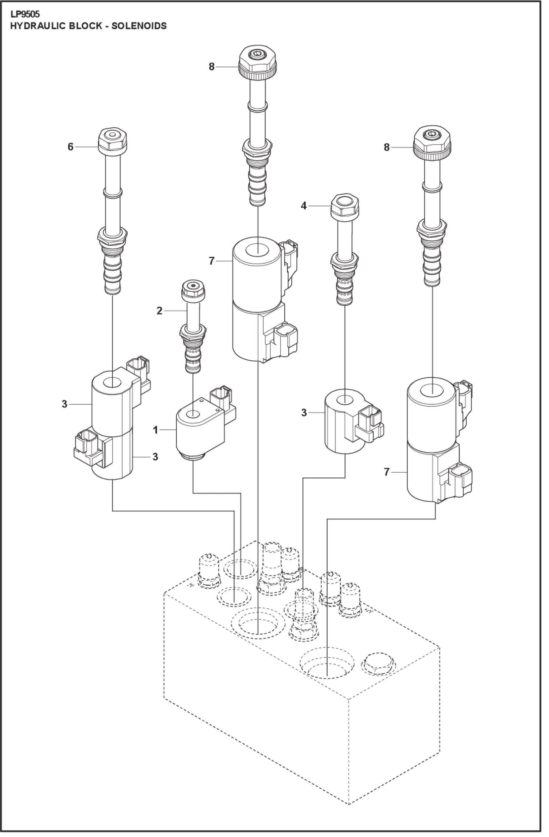 Hydraulic Block- Solenoids Parts For LP 9505 Trench Roller By Husqvarna