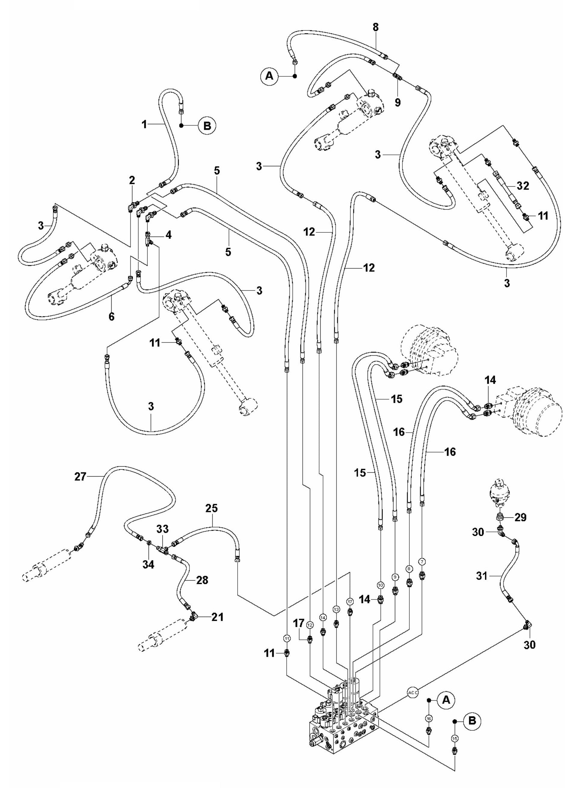 DXR 140 Hydraulic Hoses Tracks and Support Legs Assembly Parts