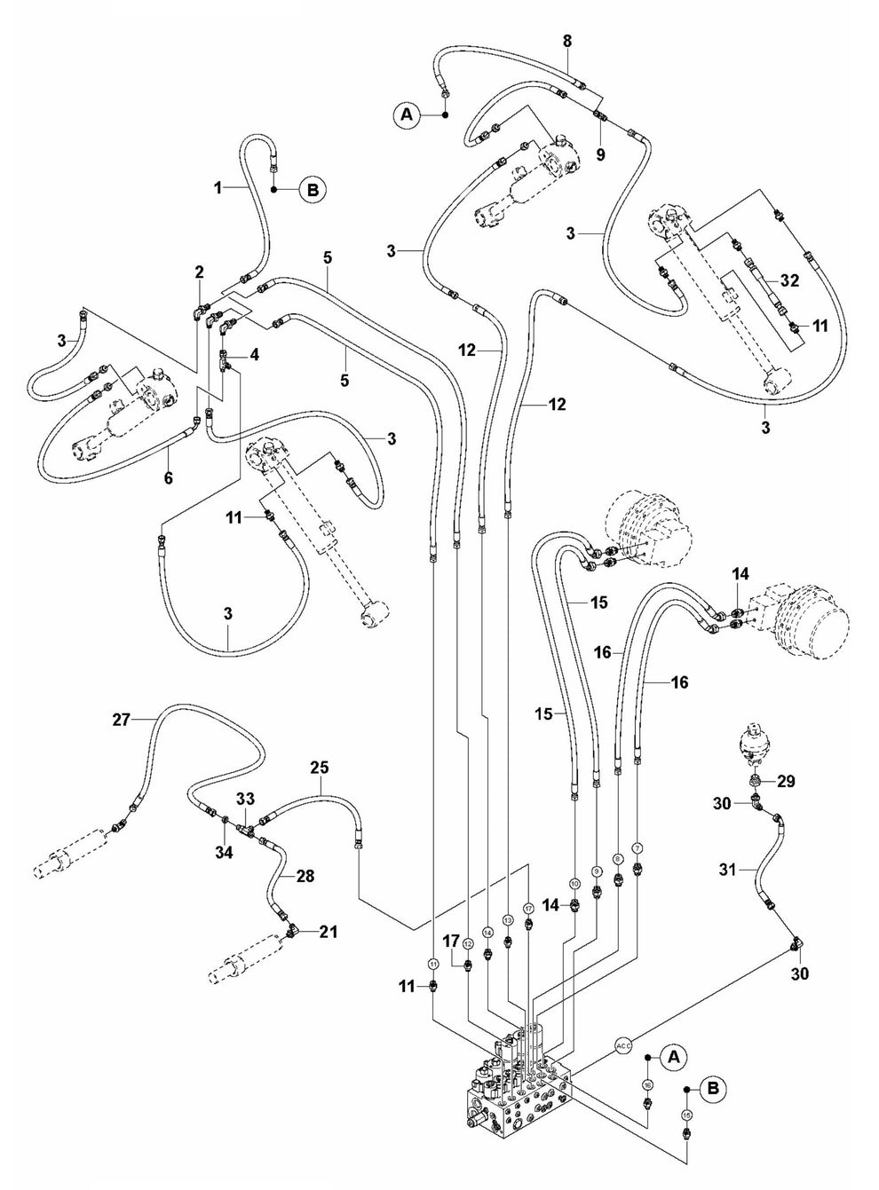 DXR 140 Hydraulic Hoses Tracks and Support Legs Assembly Parts
