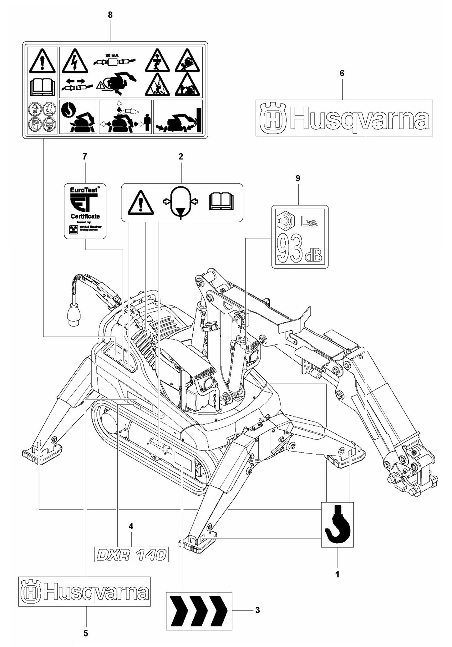 DXR 140 Decals Assembly Parts