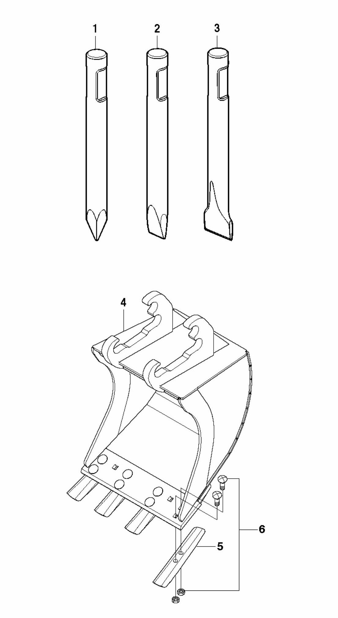DXR 250 Chisels and Bucket Assembly Parts