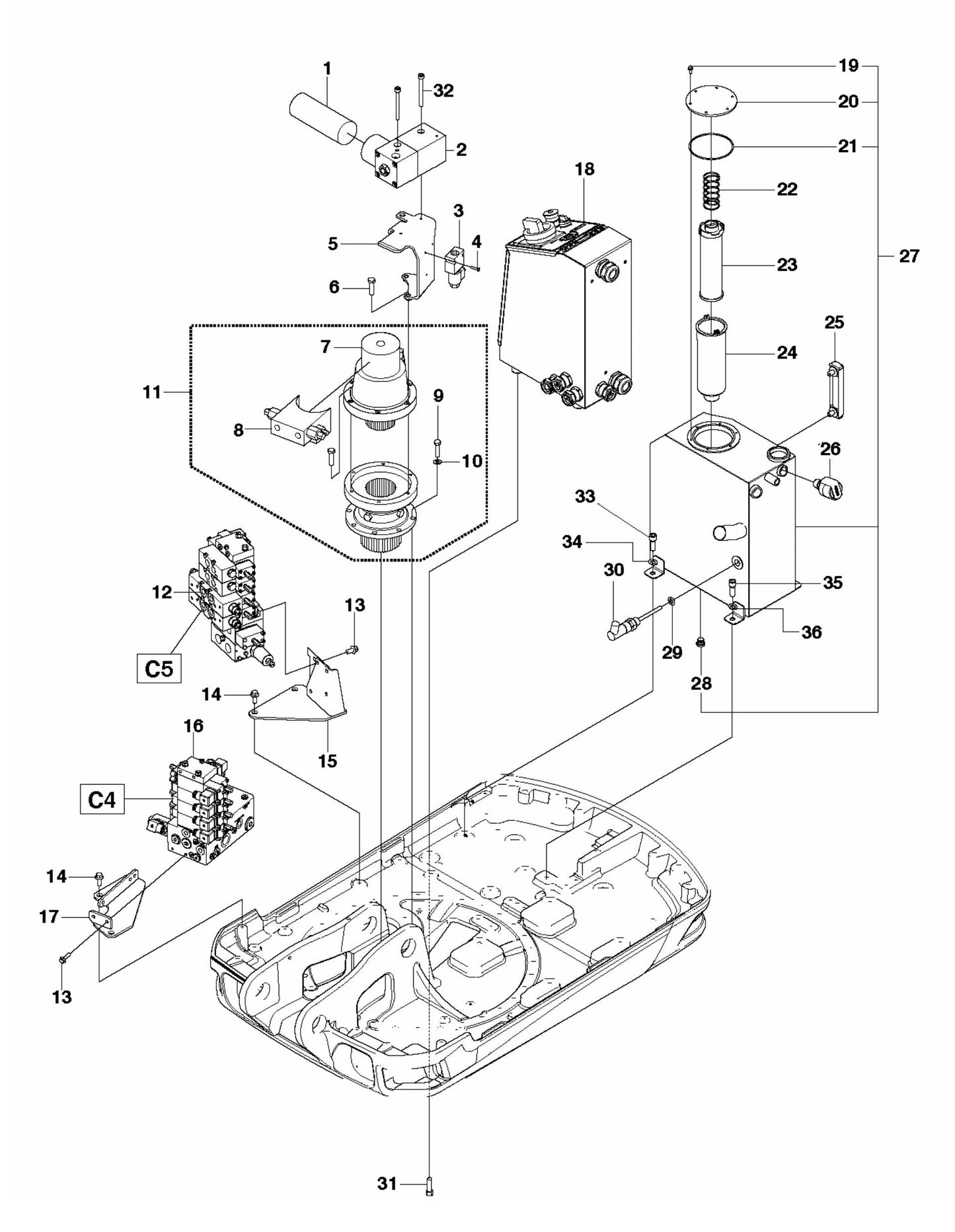 DXR 300 Hydraulic Frame Assembly Parts