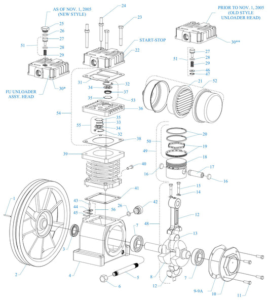 2F1C-30C-SSC One Cylinder Single Stage Assembly Parts