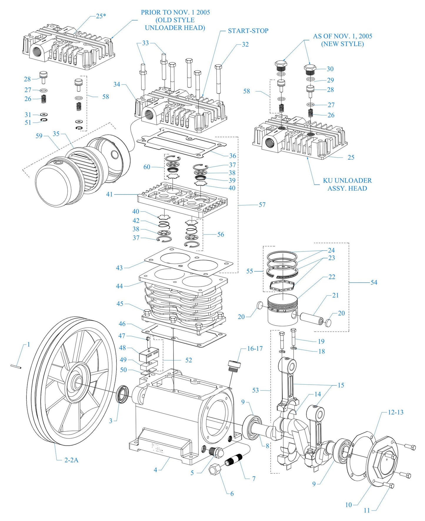 2K15C-60C-SSC Two Cylinder Single Stage Assembly Parts