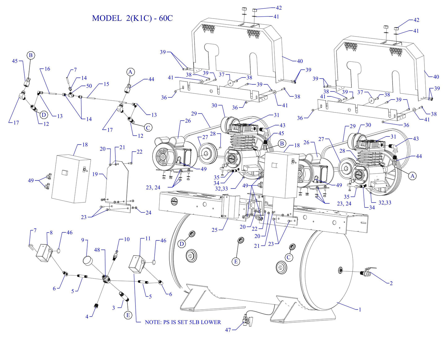 2K1C-60C-SSC Single & Three Phase Air Compressor Assembly Parts By Jenny