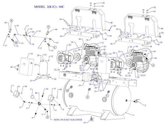 2K1C-60C-SSC Single & Three Phase Air Compressor Assembly Parts By Jenny