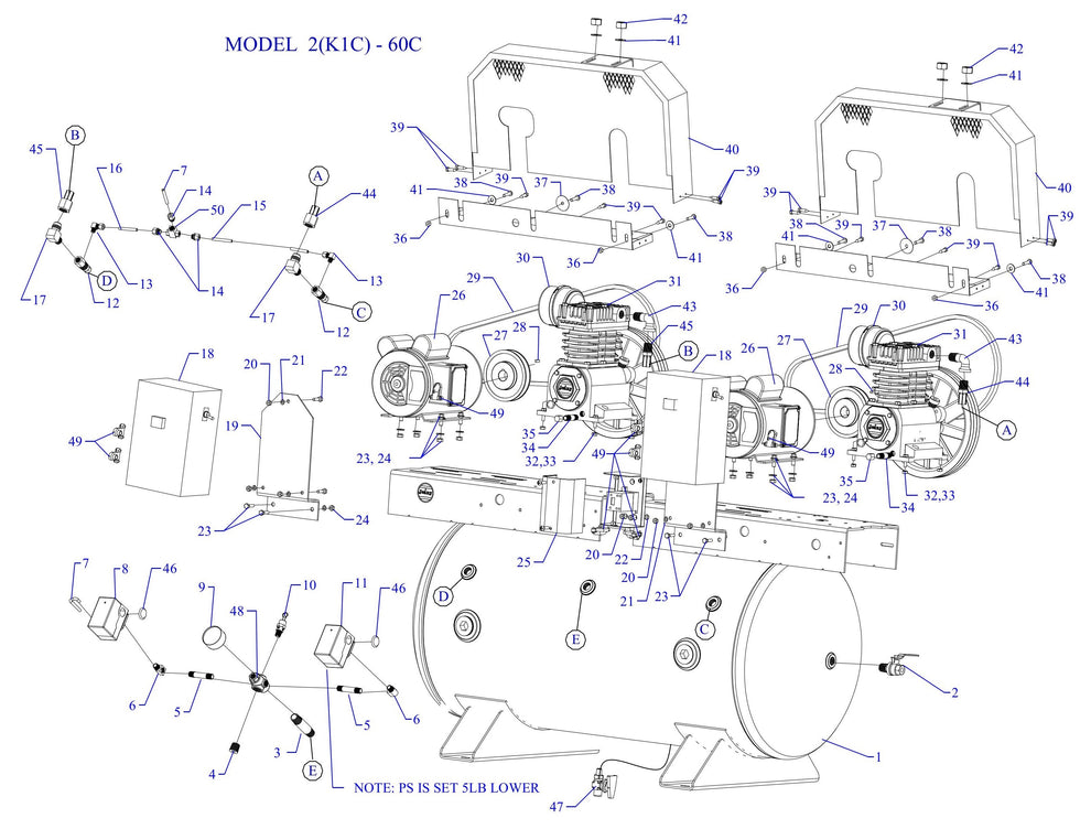2K1C-60C-SSC Single & Three Phase Air Compressor Assembly Parts By Jenny