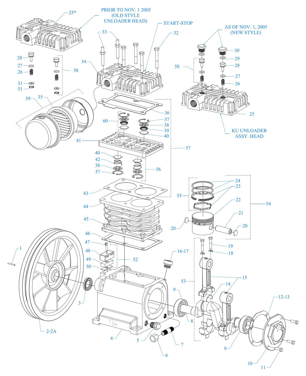 2K1C-60C-SSC Two Cylinder Single Stage Assembly Parts