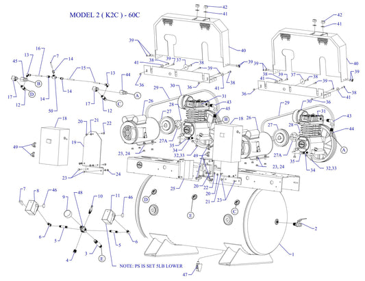 2K2C-60C-SSC Single & Three Phase Air Compressor Assembly Parts By Jenny