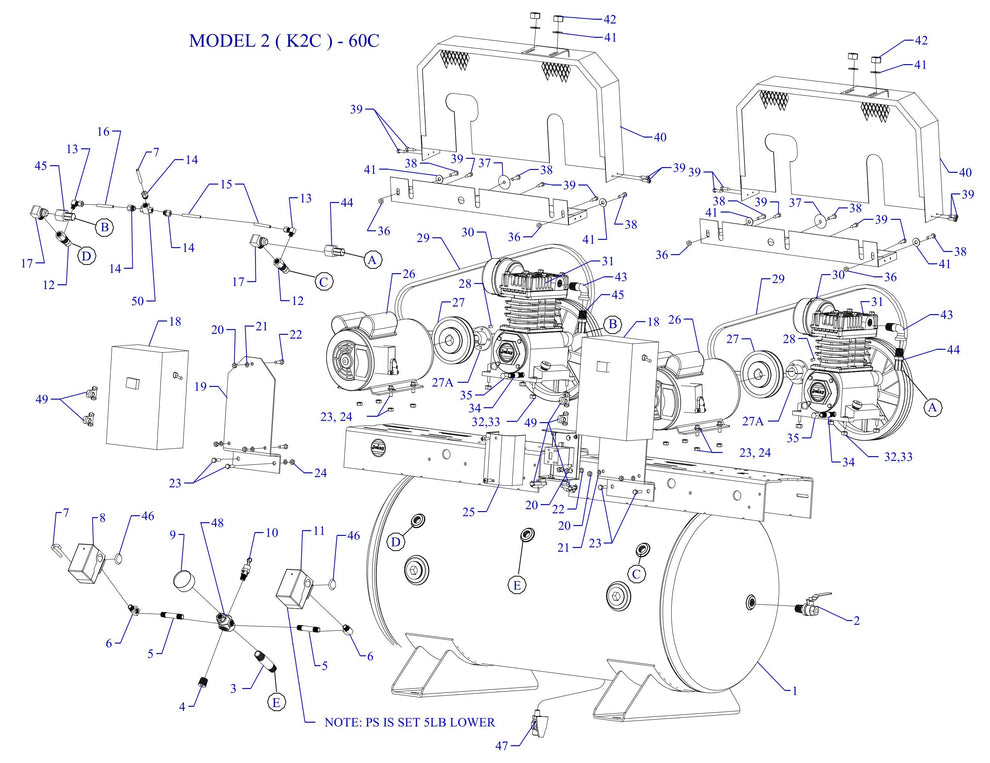 2K2C-60C-SSC Single & Three Phase Air Compressor Assembly Parts By Jenny