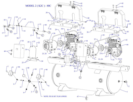 2K2C-80C-SSC Single & Three Phase Air Compressor Assembly Parts By Jenny