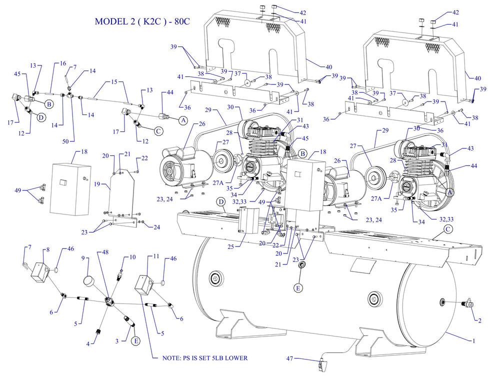 2K2C-80C-SSC Single & Three Phase Air Compressor Assembly Parts By Jenny