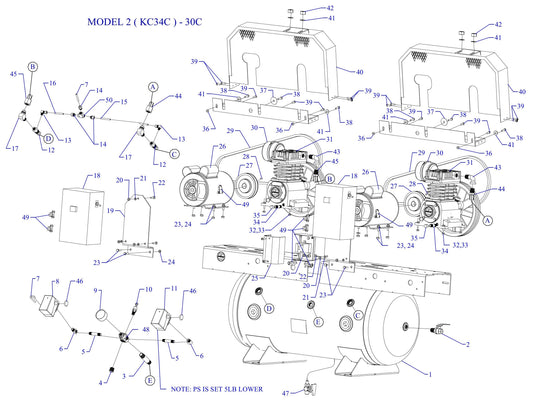 2KC34C-30C-SSC Single & Three Phase Air Compressor Assembly Parts By Jenny
