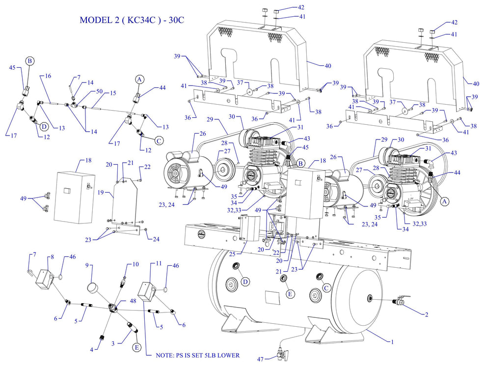 2KC34C-30C-SSC Single & Three Phase Air Compressor Assembly Parts By Jenny