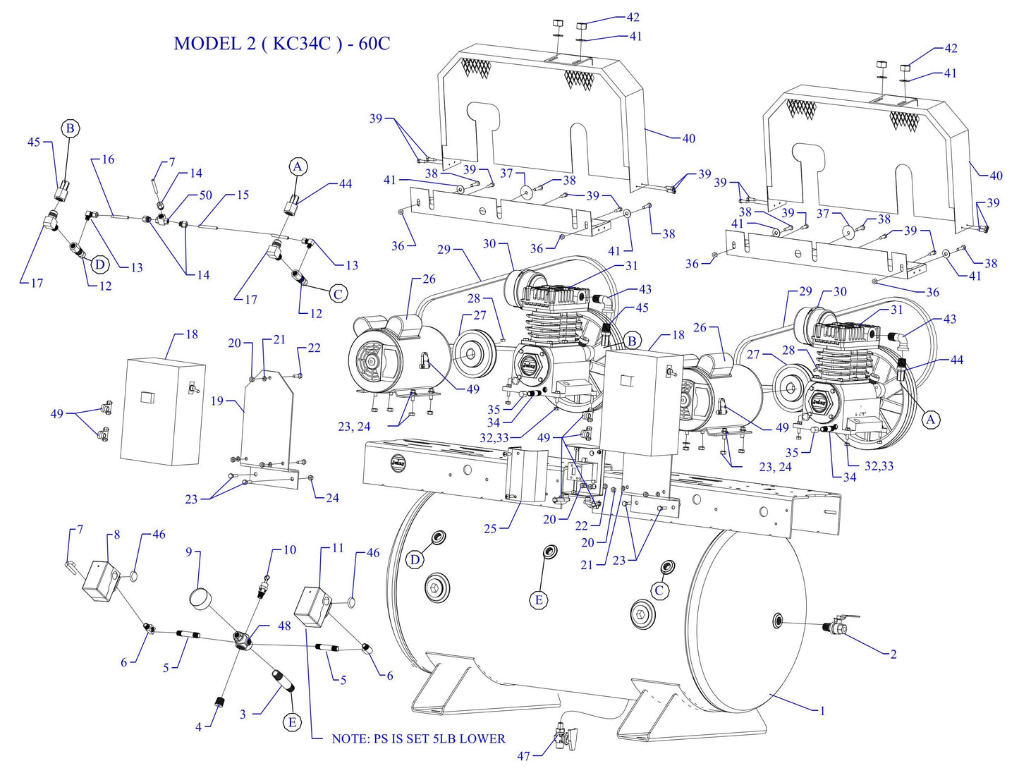 2KC34C-60C-SSC Single & Three Phase Air Compressor Assembly Parts By Jenny