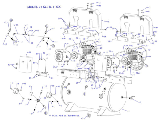 2KC34C-60C-SSC Single & Three Phase Air Compressor Assembly Parts By Jenny