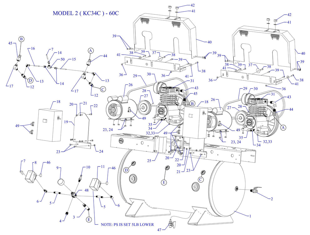 2KC34C-60C-SSC Single & Three Phase Air Compressor Assembly Parts By Jenny