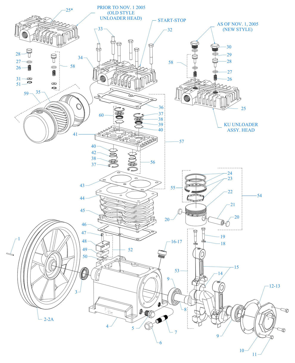 2KC34C-60C-SSC Two Cylinder Single Stage Assembly Parts