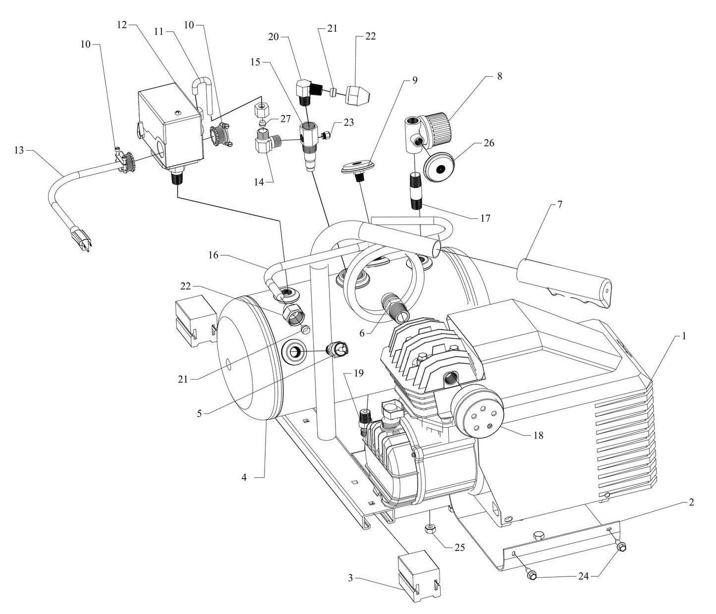 AM780-HC2 Hand Carry Air Compressor Assembly Parts By Jenny