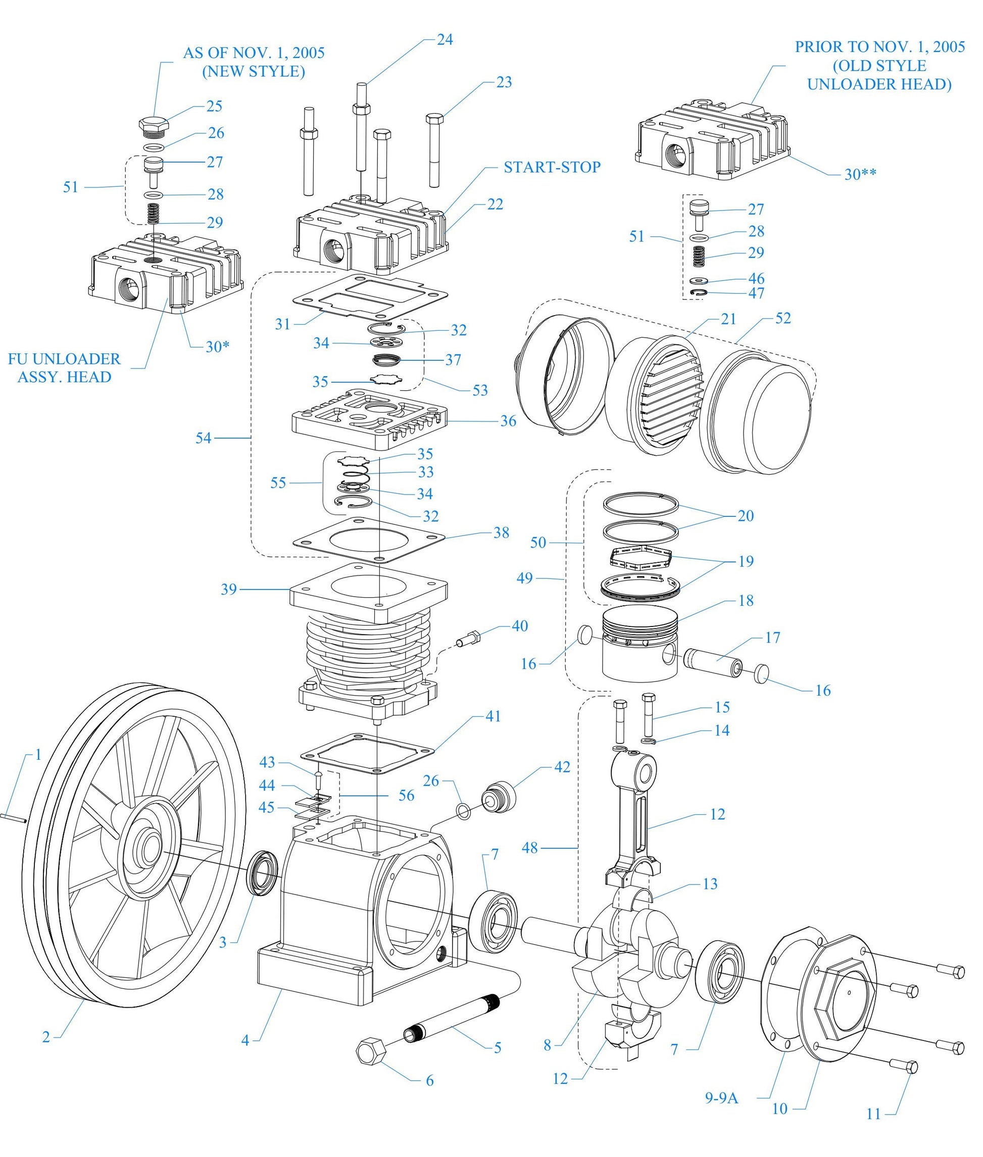 F13S-BS One Cylinder Single Stage, Pump Assembly Parts