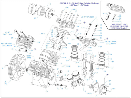 G2S-17UMS Four Cylinder-Single Stage Assembly Parts