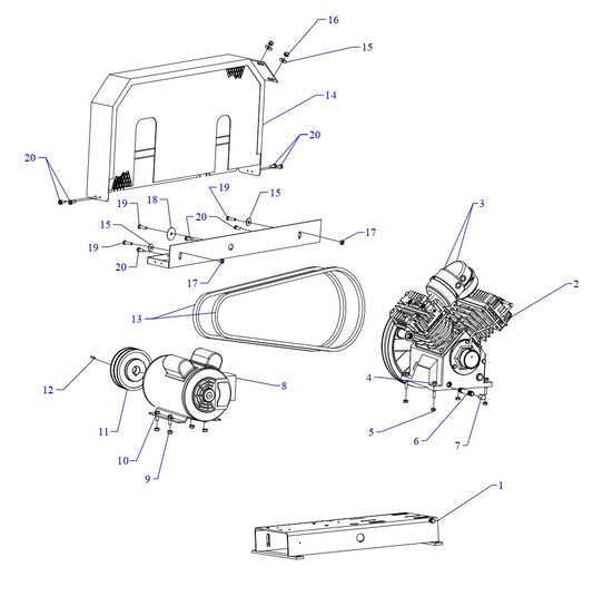 GC3A-B Single Phase Air Compressor Assembly Parts By Jenny