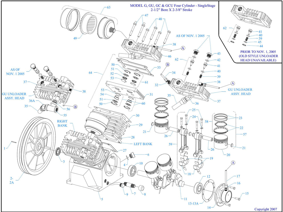 G3S-BS, G3S-BS-ACGD Four Cylinder-Single Stage Assembly Parts