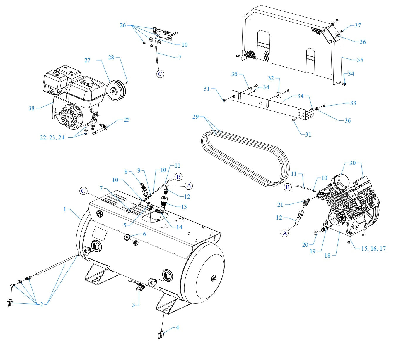 GT8HGB-30T Two Stage Air Compressor Assembly Parts By Jenny