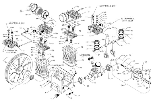 Model J &amp; JU Air Compressor Pump Assembly Parts By Jenny