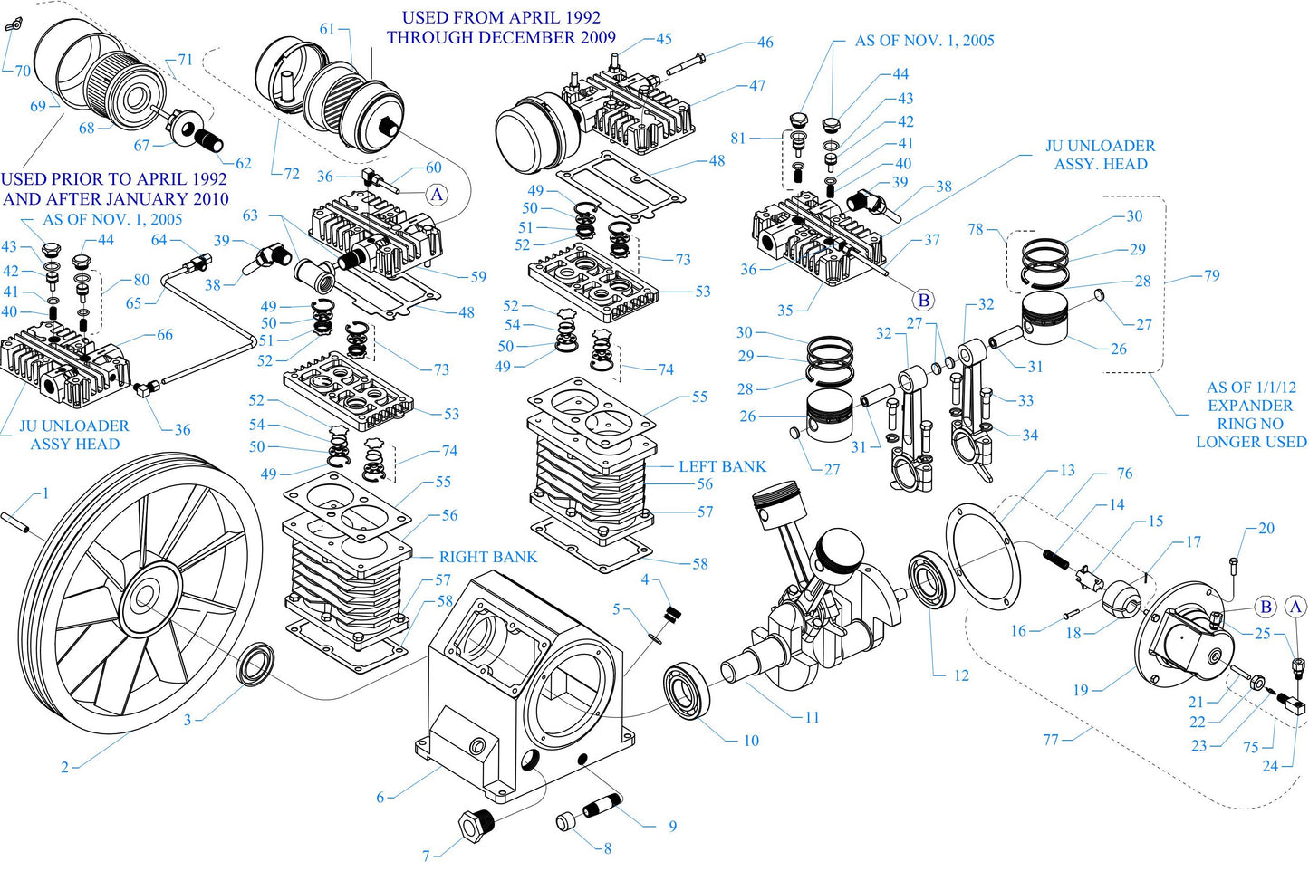 J Pump Four Cylinder Single Stage Assembly Parts
