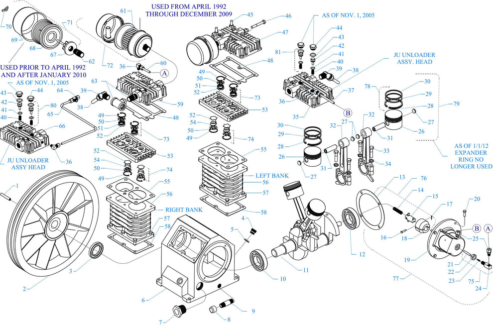 JU Pump Four Cylinder Single Stage Assembly Parts