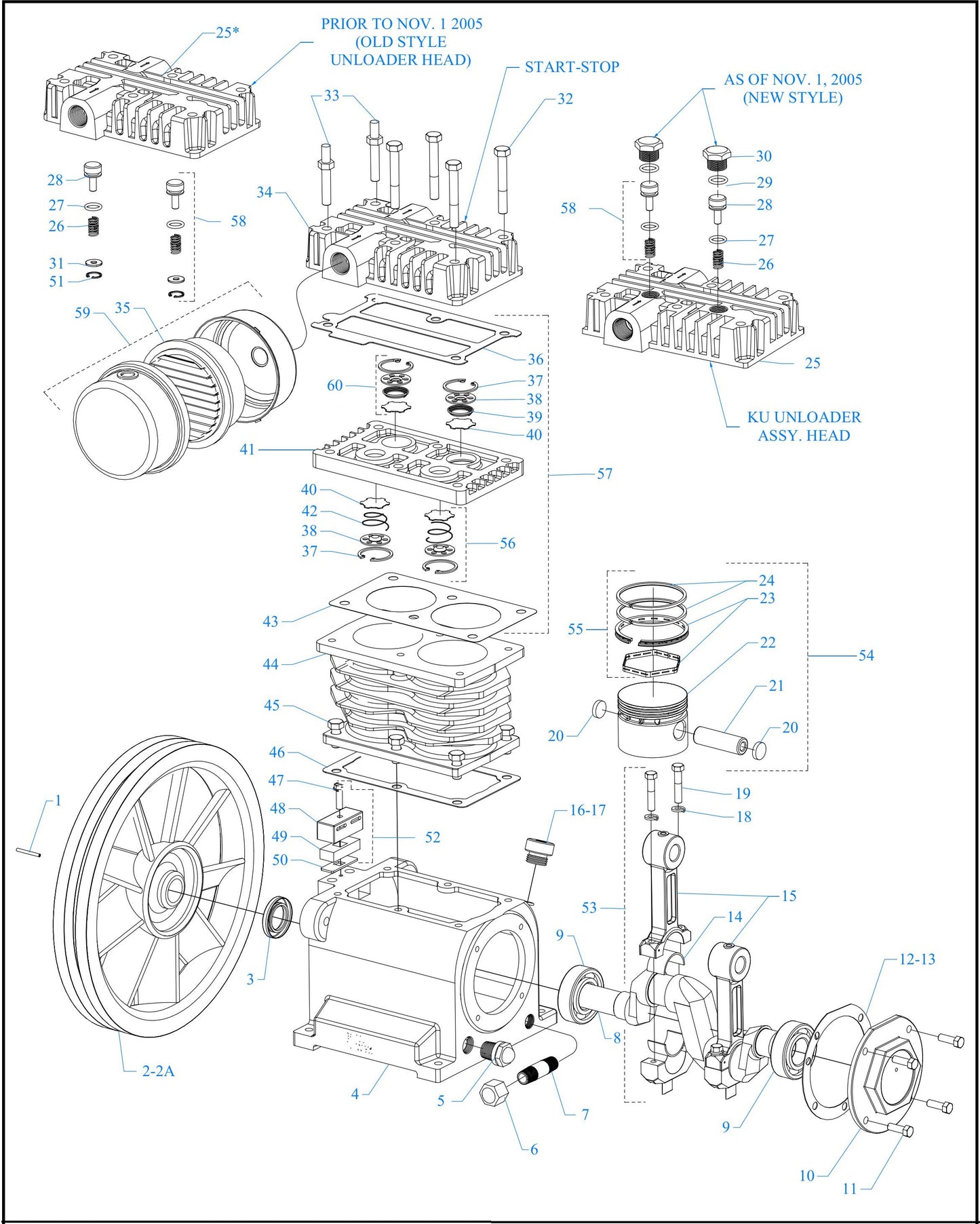 K15S-BS ACGK Two Cylinder Single Stage/Pump Assembly Parts