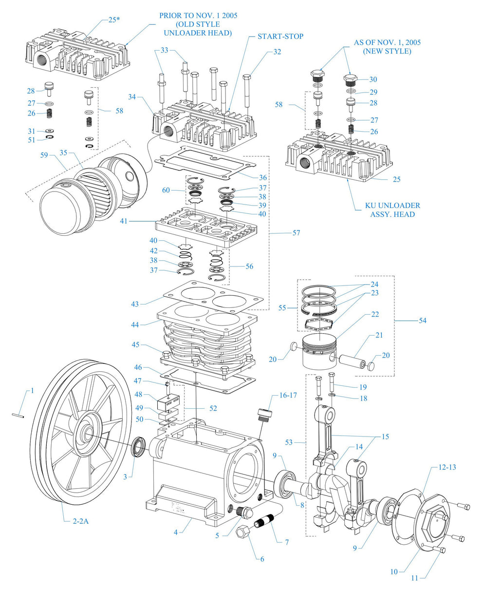 K1C-30C-SSC Two Cylinder Single Stage Assembly Parts