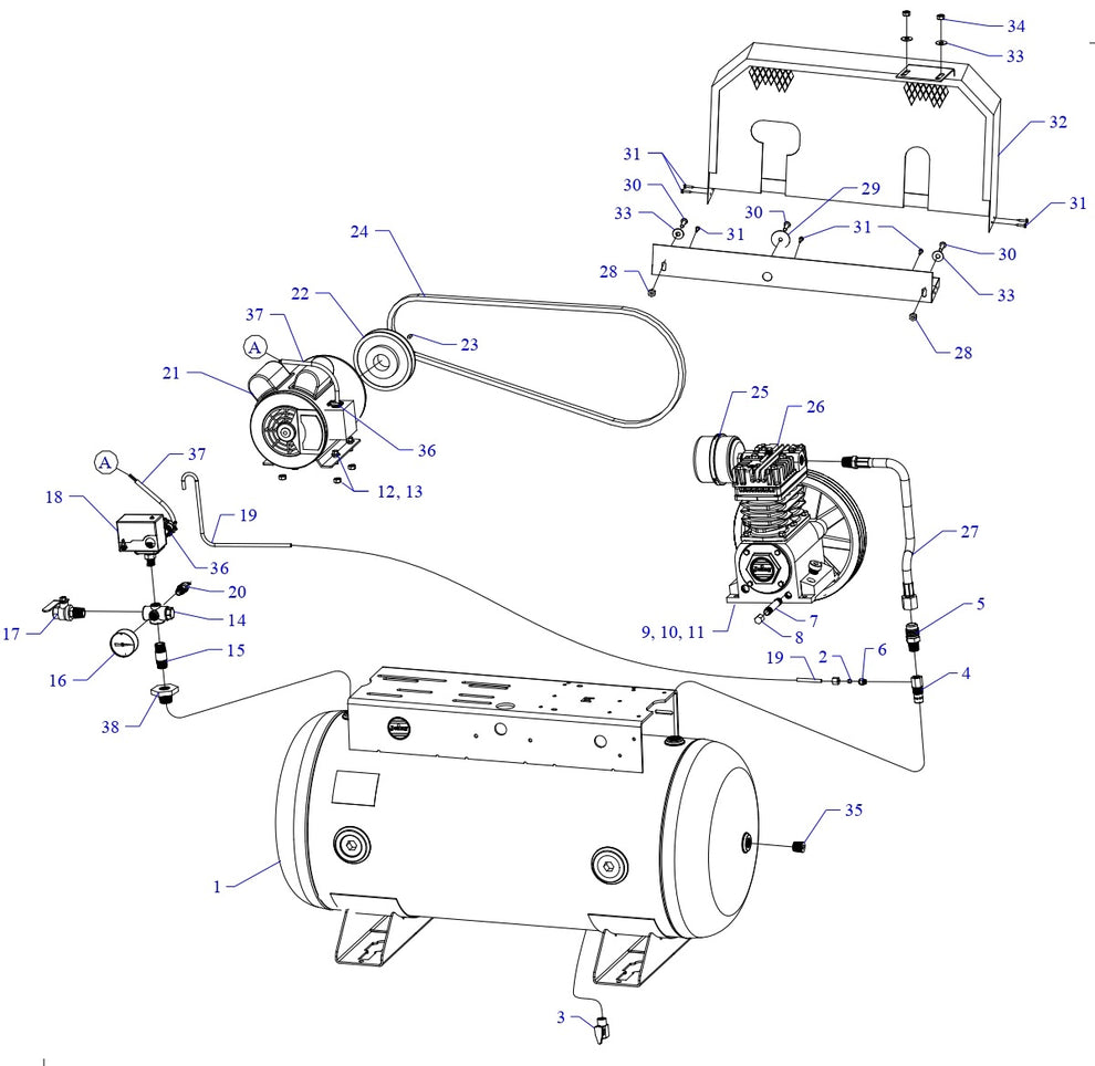 K1C-30C-SSC Single &amp; Three Phase Air Compressor Assembly Parts By Jenny