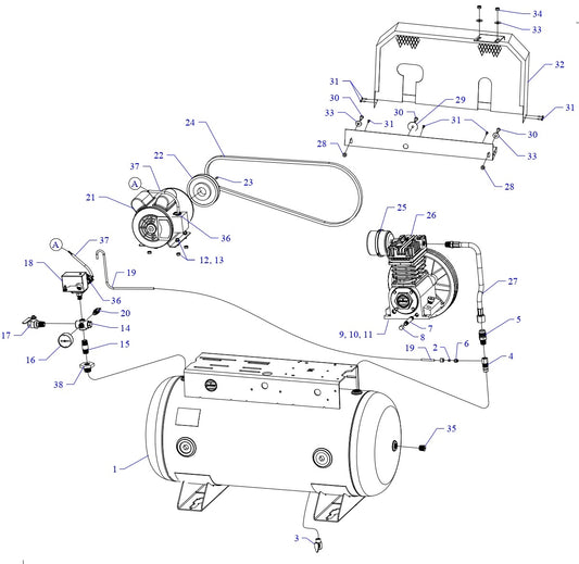 KC34C-30C-SSC Single &amp; Three Phase Air Compressor Assembly Parts By Jenny