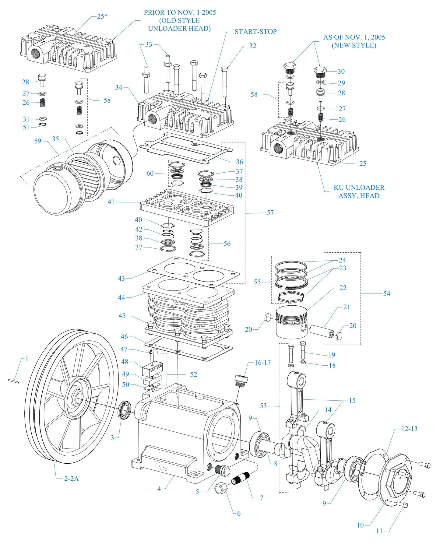 K1S-17UMS Two Cylinder Single Stage Assembly Parts