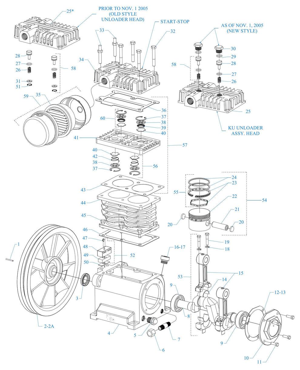 K1S-30UMS Two Cylinder Single Stage Assembly Parts