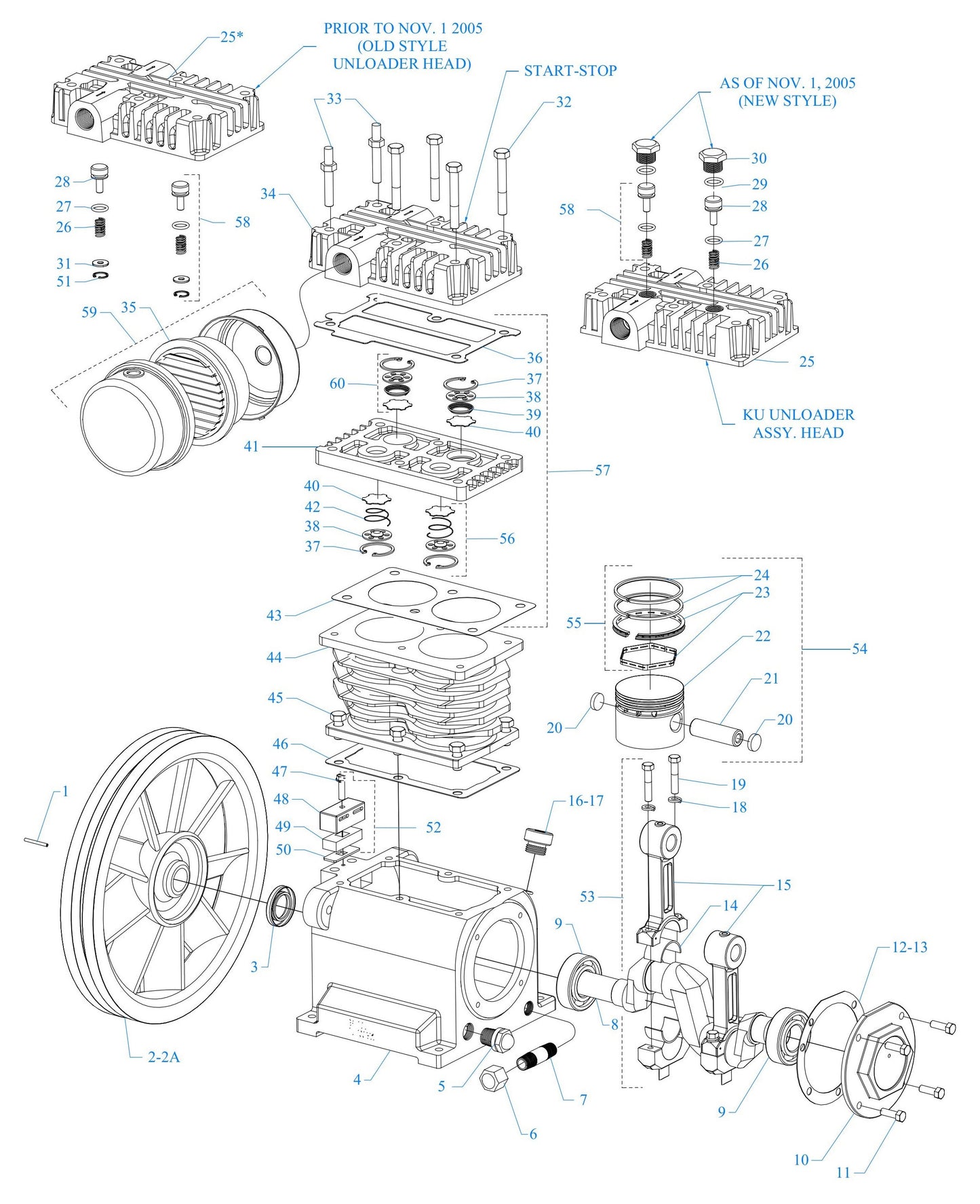 K2S-17UMS Two Cylinder Single Stage Assembly Parts