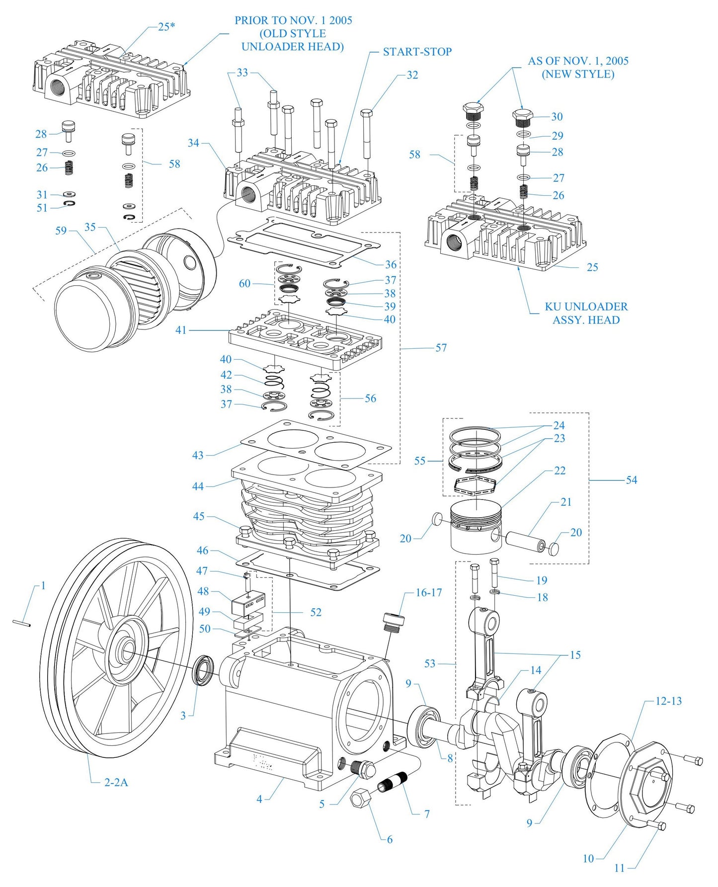 K34S-30UMS Two Cylinder Single Stage Assembly Parts
