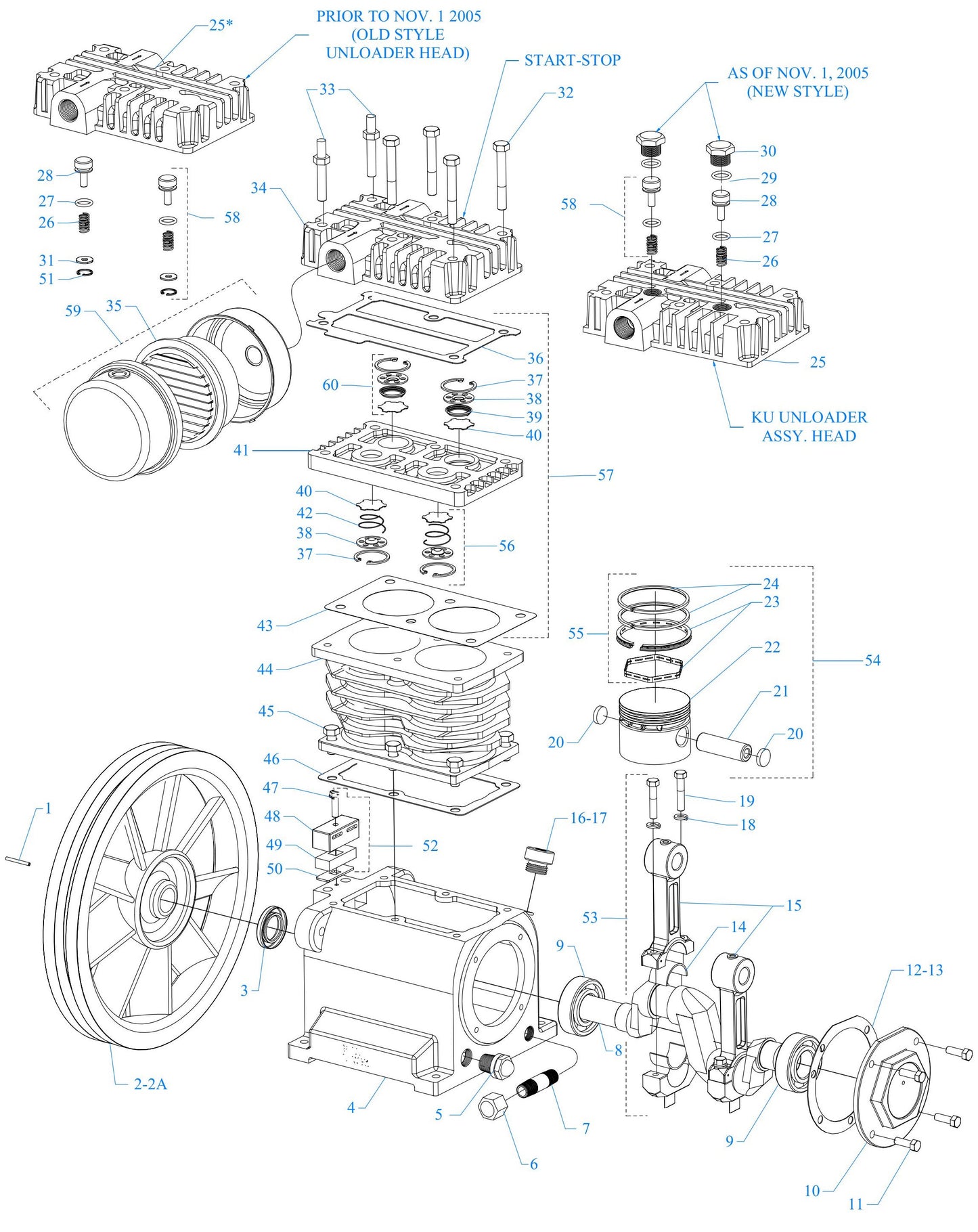 K34S-BS-ACGK Two Cylinder Single Stage/Pump Assembly Parts