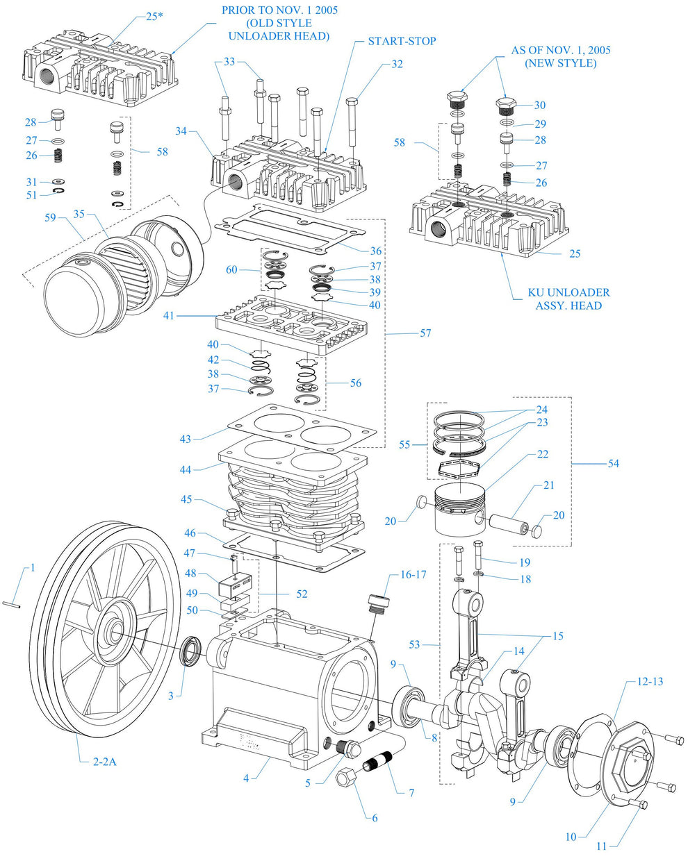 K34S-BS Two Cylinder Single Stage Assembly Parts