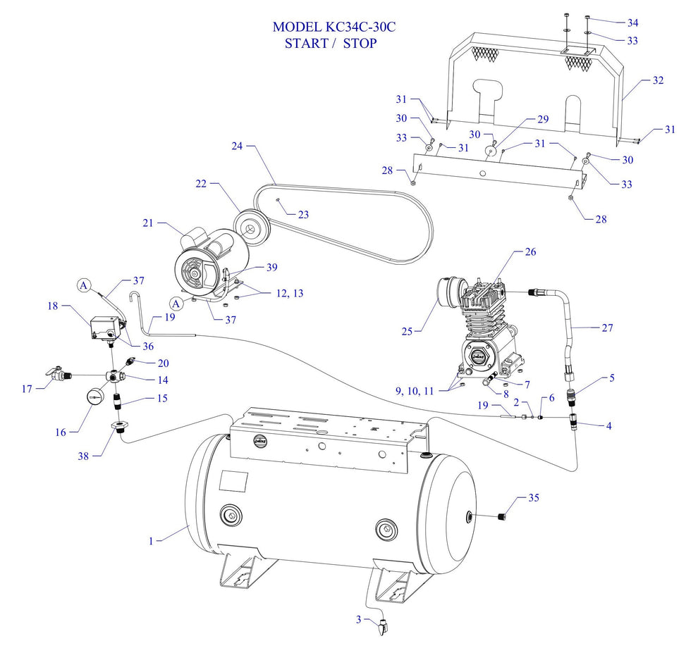 KC34C-30C-SSC Single & Three Phase Air Compressor Assembly Parts By Jenny