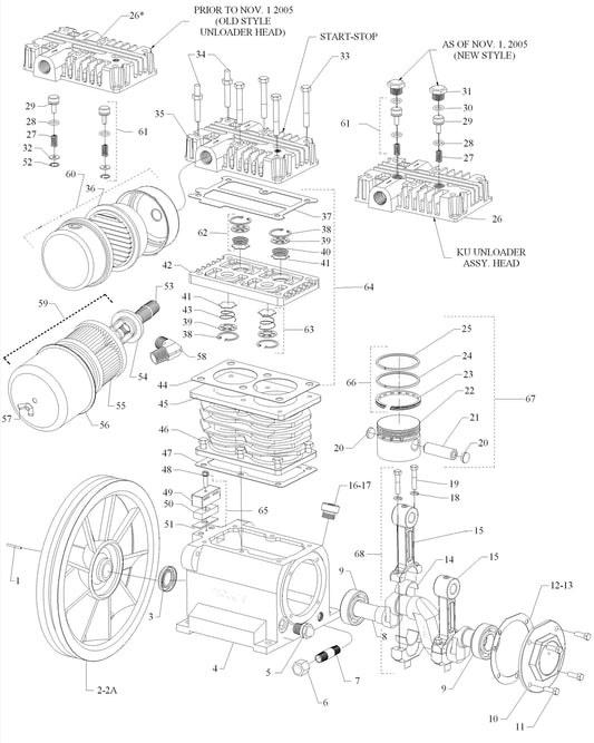 KU Pump Two Cylinder Single Stage Assembly Parts